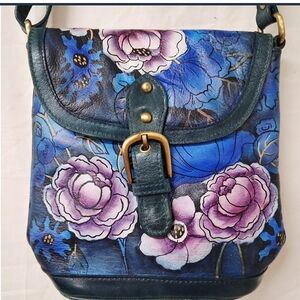 Sharif Blue Floral Leather Crossbody Bag